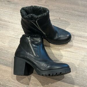 Sock lined. Block heel ankle boots